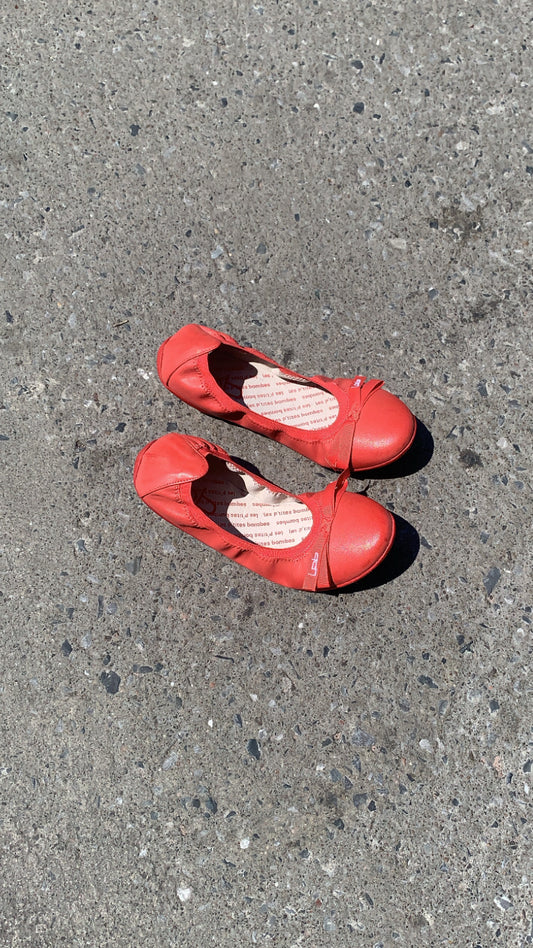 Salmon Red Scrunchie Ballerina Flats