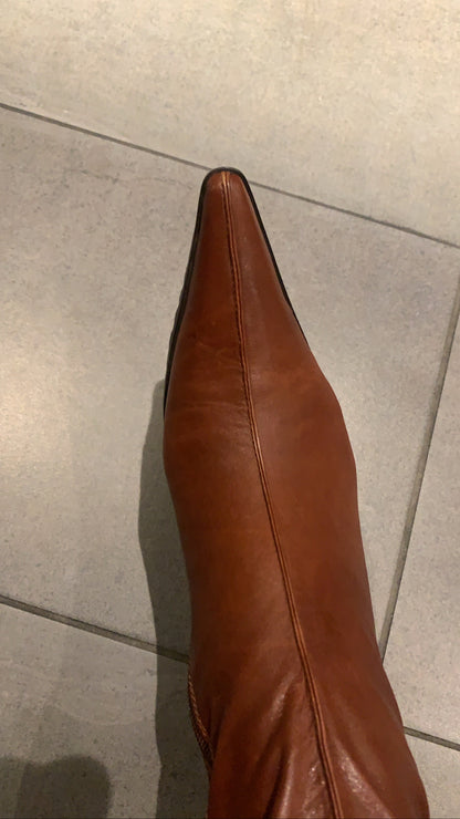 Brown Leather Pointy Toe Boots