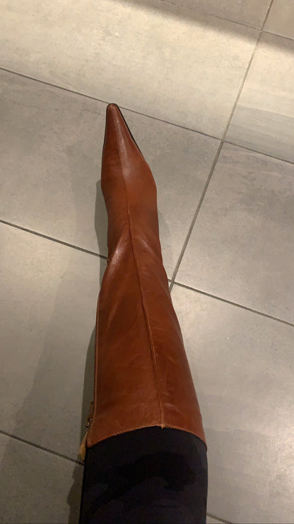 Brown Leather Pointy Toe Boots