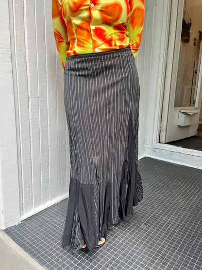 Striped Multi-Texture Asymmetrical Skirt