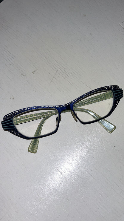 Metallic Blue Bayonetta-Style Glasses