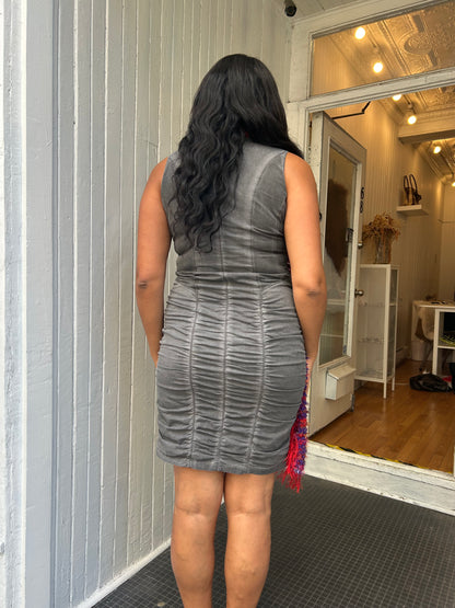 Ruched Gray Maxi Dress