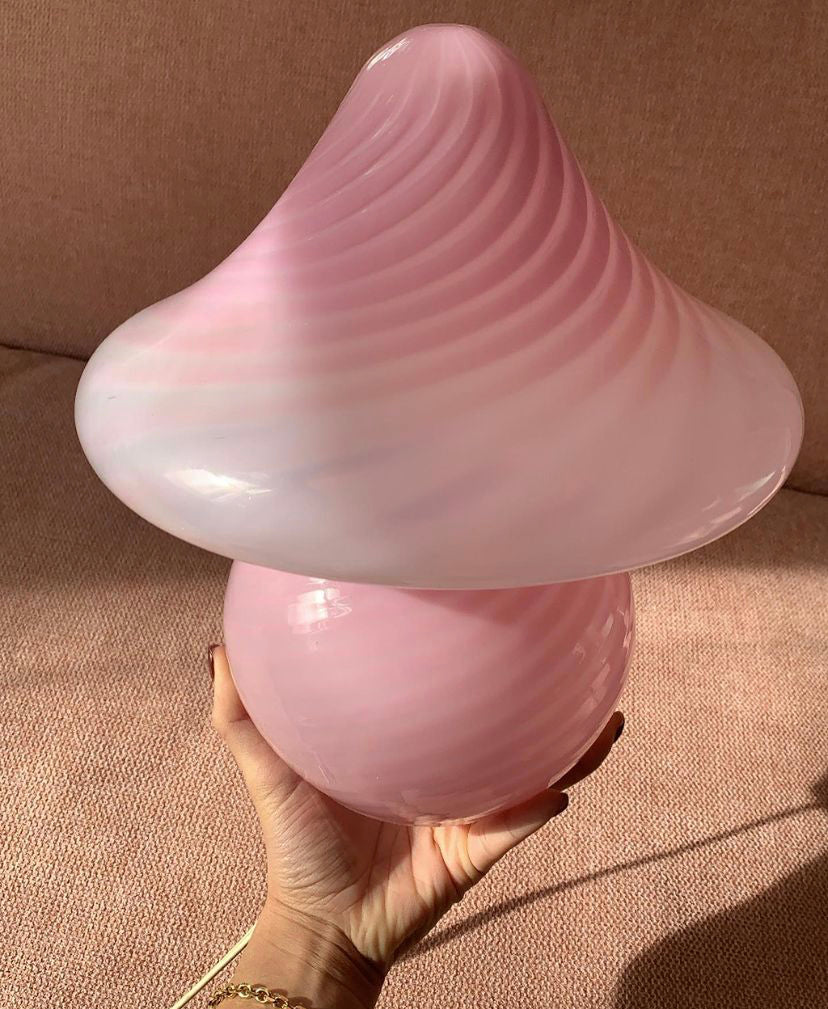 11" Bb Pink Swirly Murano Mushroom Lamp