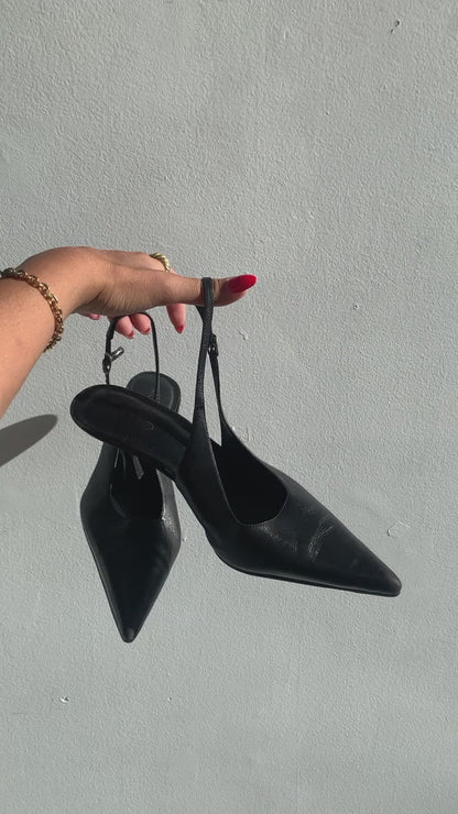 Black Leather Slingbacks