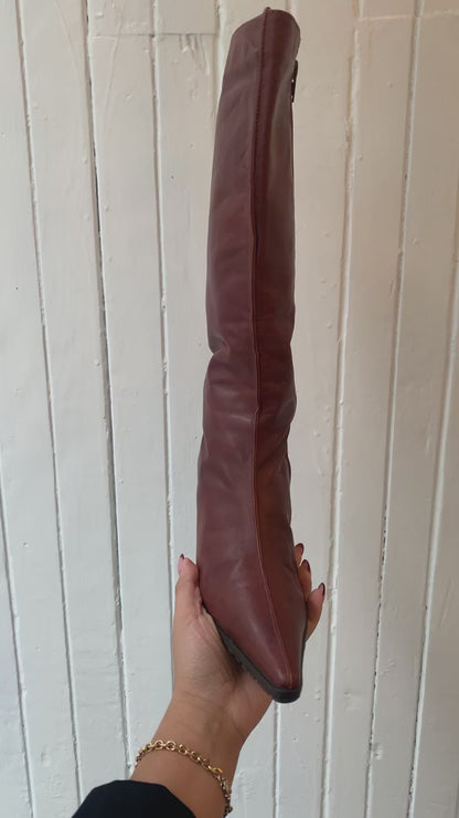 Brown Leather Pointy Toe Boots