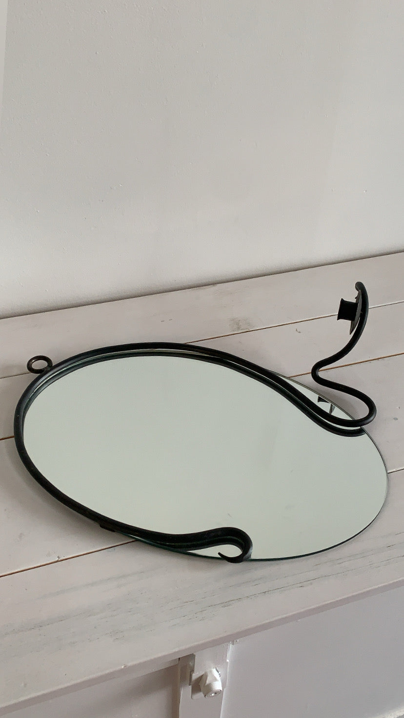 Sculptural Wrought Iron Mirror with Candlestick