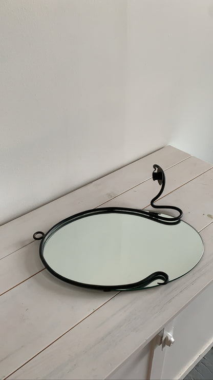 Sculptural Wrought Iron Mirror with Candlestick